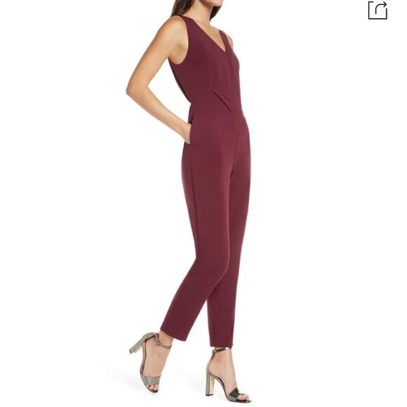 Burgundy jumpsuit ALI & Jay Slim Leg Asymmetrical Jumpsuit Small NWT Retail $138 - Picture 7 of 9